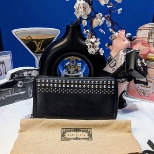 Gucci Black Calfskin Leather Studded Women's Wallet